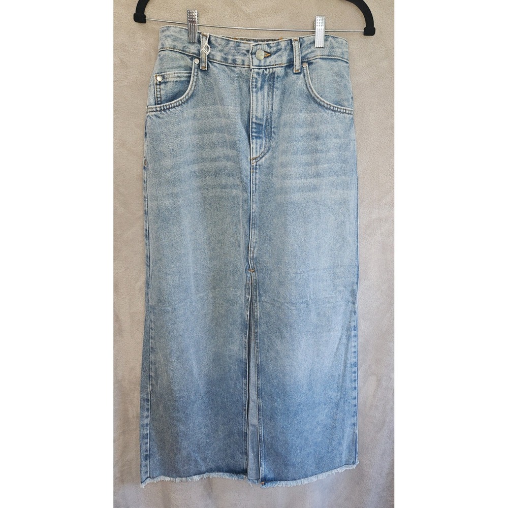 Anthropologie Pilcro Madi Denim Maxi Skirt 4 NWOT Slit Frayed Raw Hem Boho Chic